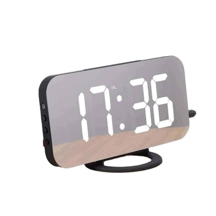 Digital Alarm Clock with USB Charger Modern Mirror Surface LED Electronic Clocks Easy Read Night Light Dimmer Display Clock